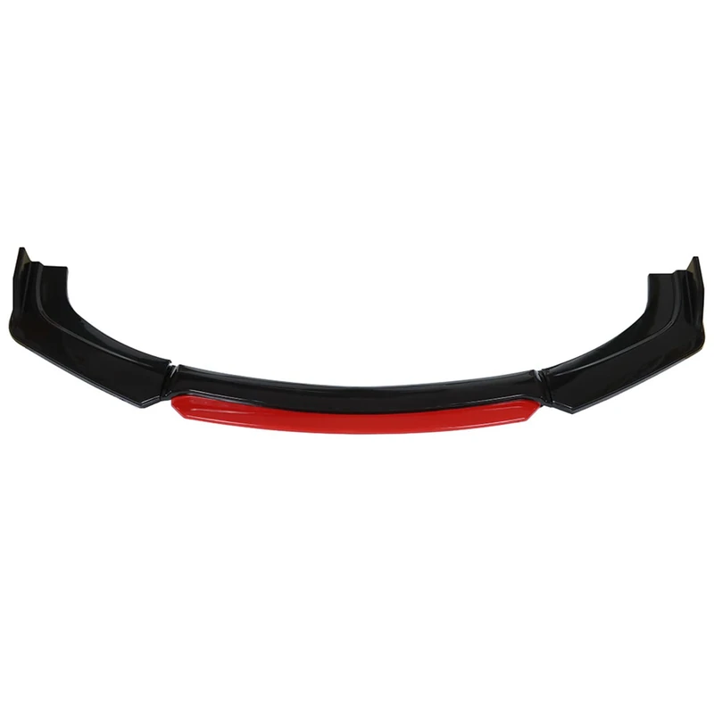 Silscvtt Universal Glossy Black Front Bumper Lip Spoiler Splitter 4 Pieces Kit Red Tongue