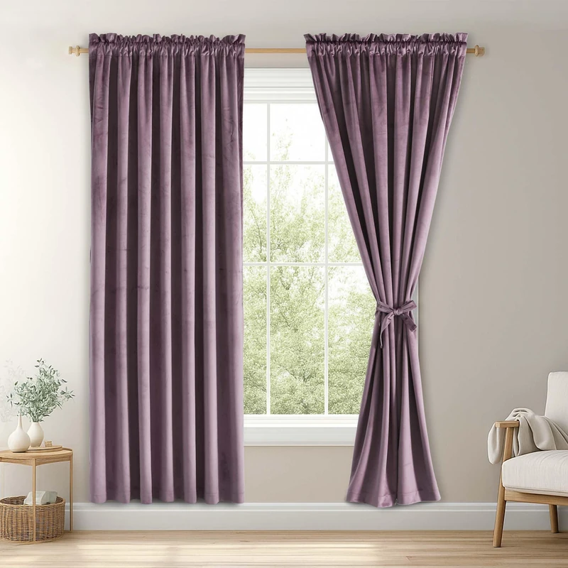 JIUZHEN Lavender Velvet Curtains for Bedroom - 63 inches Thermal Insulated Room Darkening Rod Pocket Home Decoration Blackout Drapes for Living Room/Office/Closet, Set of 2, 52W x 63L