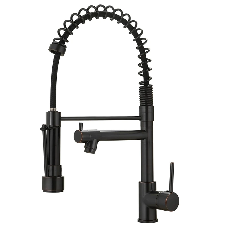 Oil Rubbed Bronze Kitchen Faucet,AIMADI Commercial Style Spring Kitchen Sink Faucet,Modern Single Handle Single Hole Kitchen Faucets with Pull Down Sprayer