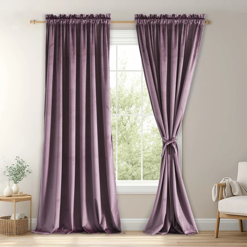 JIUZHEN Luxury Velvet Curtains 84 inch Length Thermal Insulated Room Darkening Rod Pocket Curtains for Living Room/Sliding Glass Doors, 2 Panels, 52W x 84L, Lavender