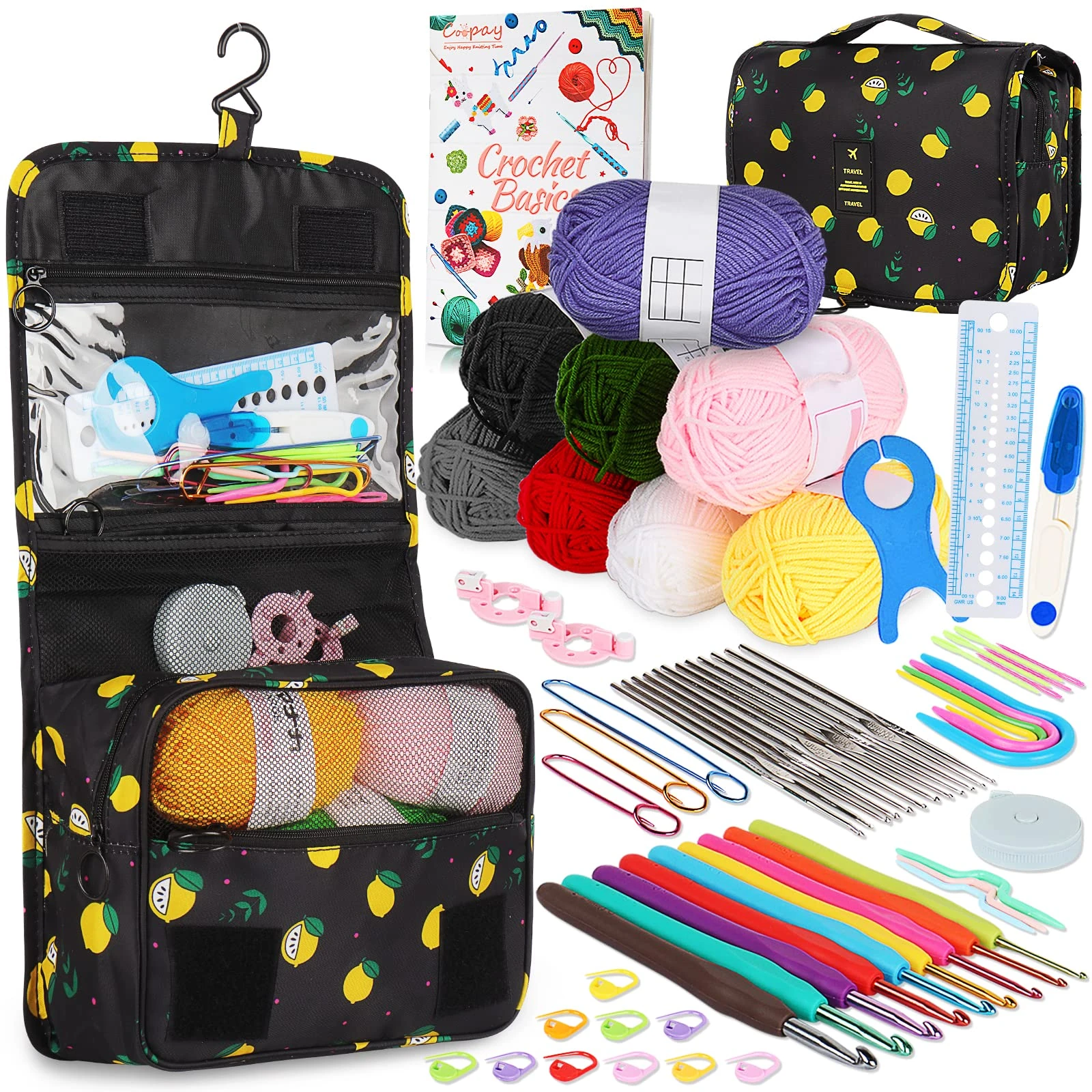 Coopay Crochet Kits for Beginners Adults, Beginner Knitting Kit, Crochet Hooks Set with Case, Wool and Instructions, Knitting and Crochet Set, Crochet Starter Kit