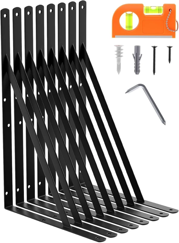 LEOPO 18 Inch Shelf Brackets for DIY Floating Shelf, Heavy Duty L Brackets, 90 Degree Triangle Corner Bracket, 8 Pack