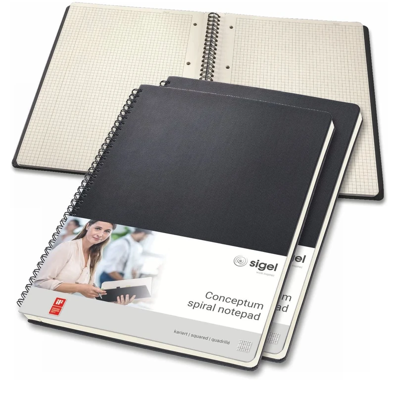 SIGEL CO820 Spiral Notepad, approx. A4, squaRed, hardcover, Black, 3 Pieces - Conceptum