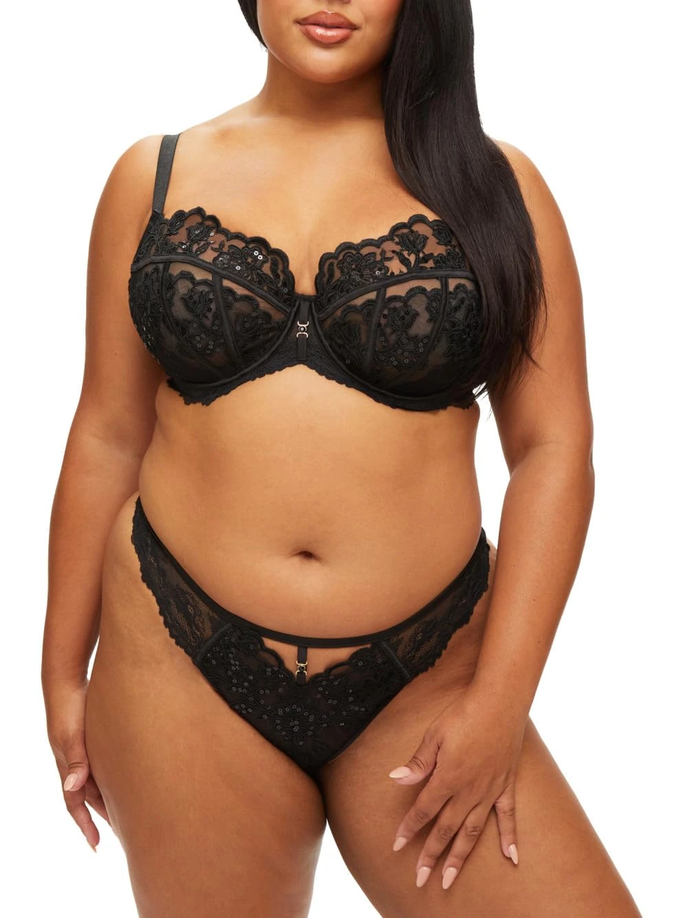 Ann Summers The Icon Fuller Bust Non-Padded Balcony Bra – Flattering Women's Underwear with Lace, Sequins & Gold Details, Cup Sizes DD-H – Womens Lingerie with Wide Adjustable Straps (Black)
