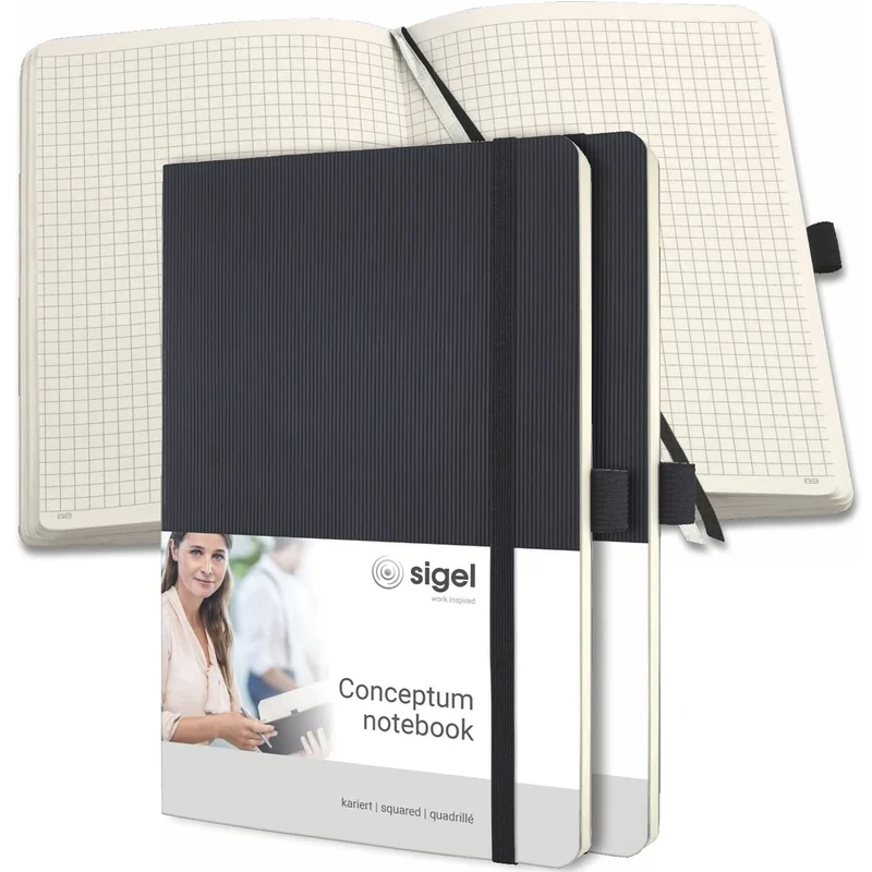 SIGEL CO320 Premium Notebook squaRed, A5, softcover, Black, 3 Pieces - Conceptum