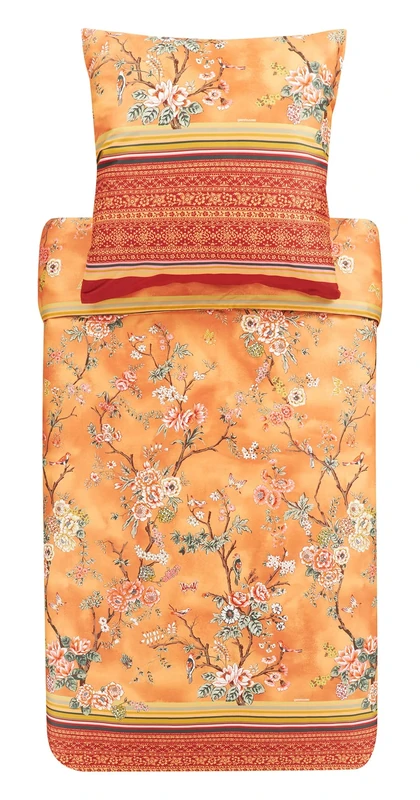 Bassetti Pallanza O1 9323954 Bed Linen Set Cotton Maco Satin in Orange 2-Piece with Zip Closure 200 x 200 cm / 80 x 80 cm