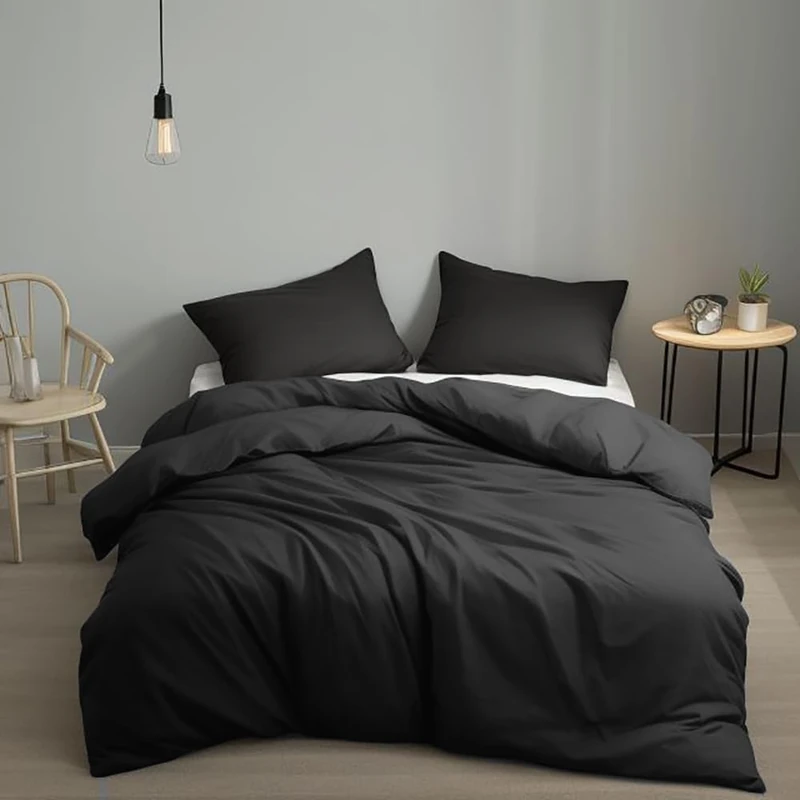 Houseri Black Comforter Set California King 3 Pieces All Black Bedding Cal King Men Women Simple Style Solid Color Bed Sets Plain Colored Blanket Quilts Cali King Lightweight Soft