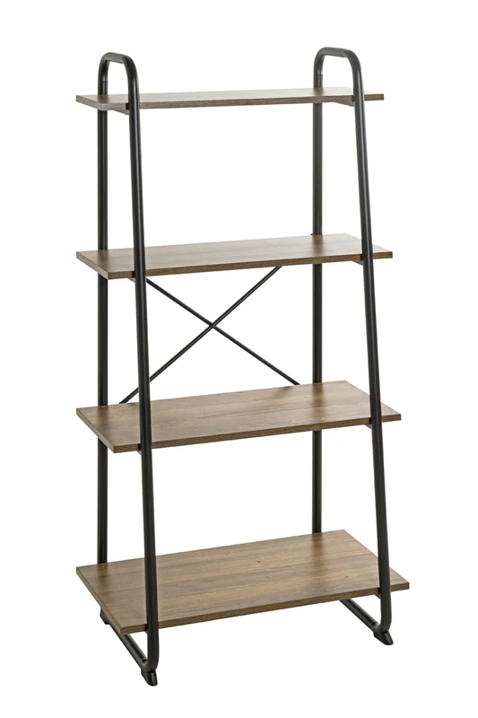 HAKU Möbel Rack Oak, Black, Metal, Particleboard - Size: W 60 cm X H 128 cm X D 36 cm, Style: Modern