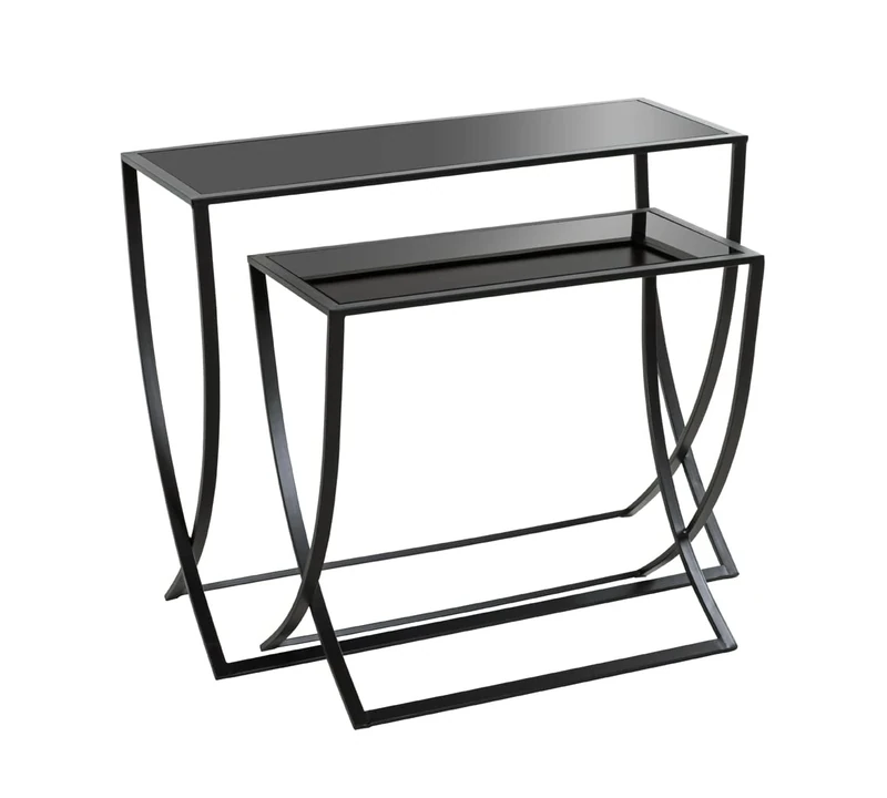 HAKU Möbel Set of 2 End Tables Black, Metal, Tempered Glass - Size: W 60/80 cm X H 55/65 cm X D 30/30 cm, Style: Modern