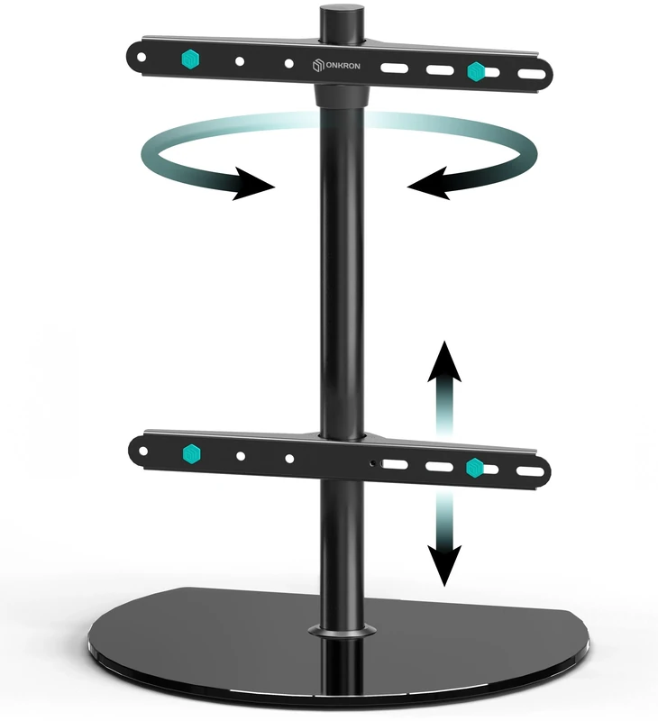 ONKRON Black Glass TV Stand Table Top for 32-65 Inch Screen, Universal Table Top TV Stand up to 35 kg - TV Pedestal Stand VESA 100x100-400x400/Height Adjustable TV Bracket Stand Swivel PT2-B Black