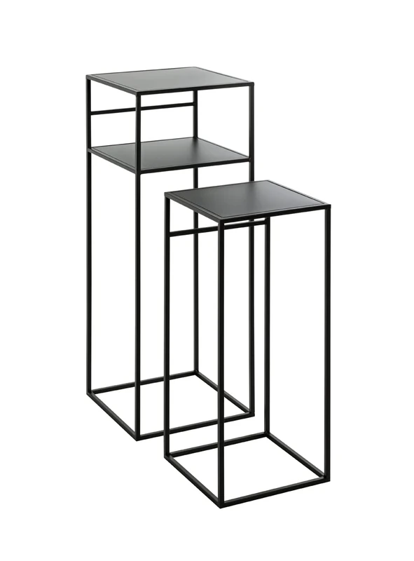 HAKU Möbel Set of 2 End Tables Black, Metal - Size: W 26/30 cm X H 63/85 cm X D 26/30 cm, Style: Modern