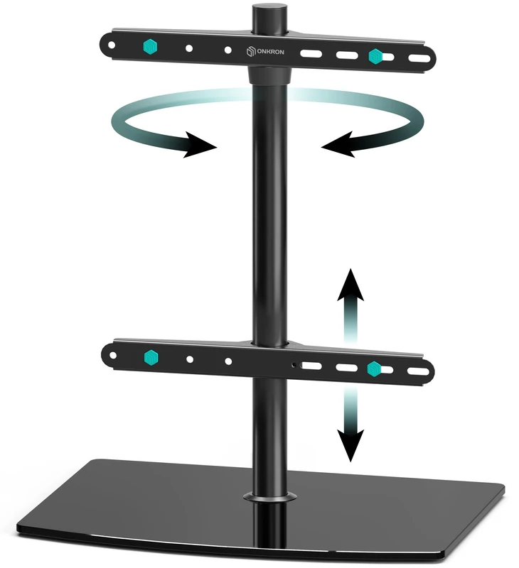 ONKRON Black Glass TV Stand Table Top for 32-75 Inch Screen, Universal Table Top TV Stand up to 40 kg - TV Pedestal Stand VESA 100x100-400x400/Height Adjustable TV Bracket Stand Swivel PT3-B Black - Image 1