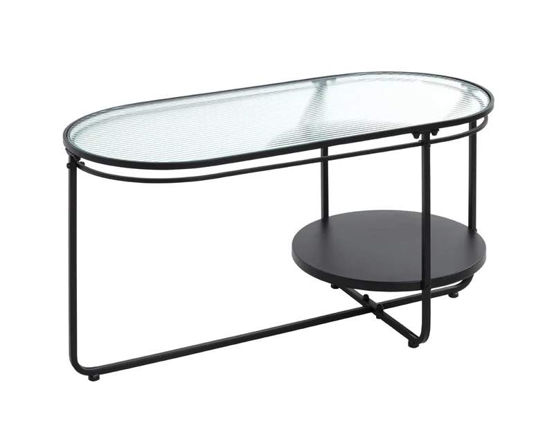HAKU Möbel Coffee Table Black, Metal, Tempered Glass - Size: W 90 cm X H 49 cm X D 42 cm, Style: Modern