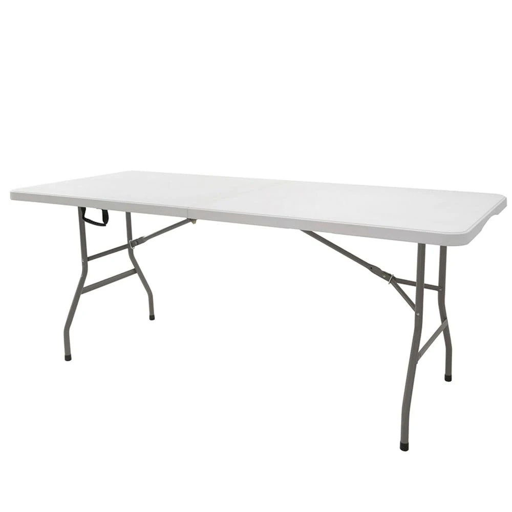 3ft 4ft 6ft Trestle Table Indoor Outdoor Garden Catering Folding Table with Handle Plastic Picnic Garden Foldable Plastic Table for Picnic Party Dinner Camping Hiking White ((L180 x W74 x H74 cm) 6FT)