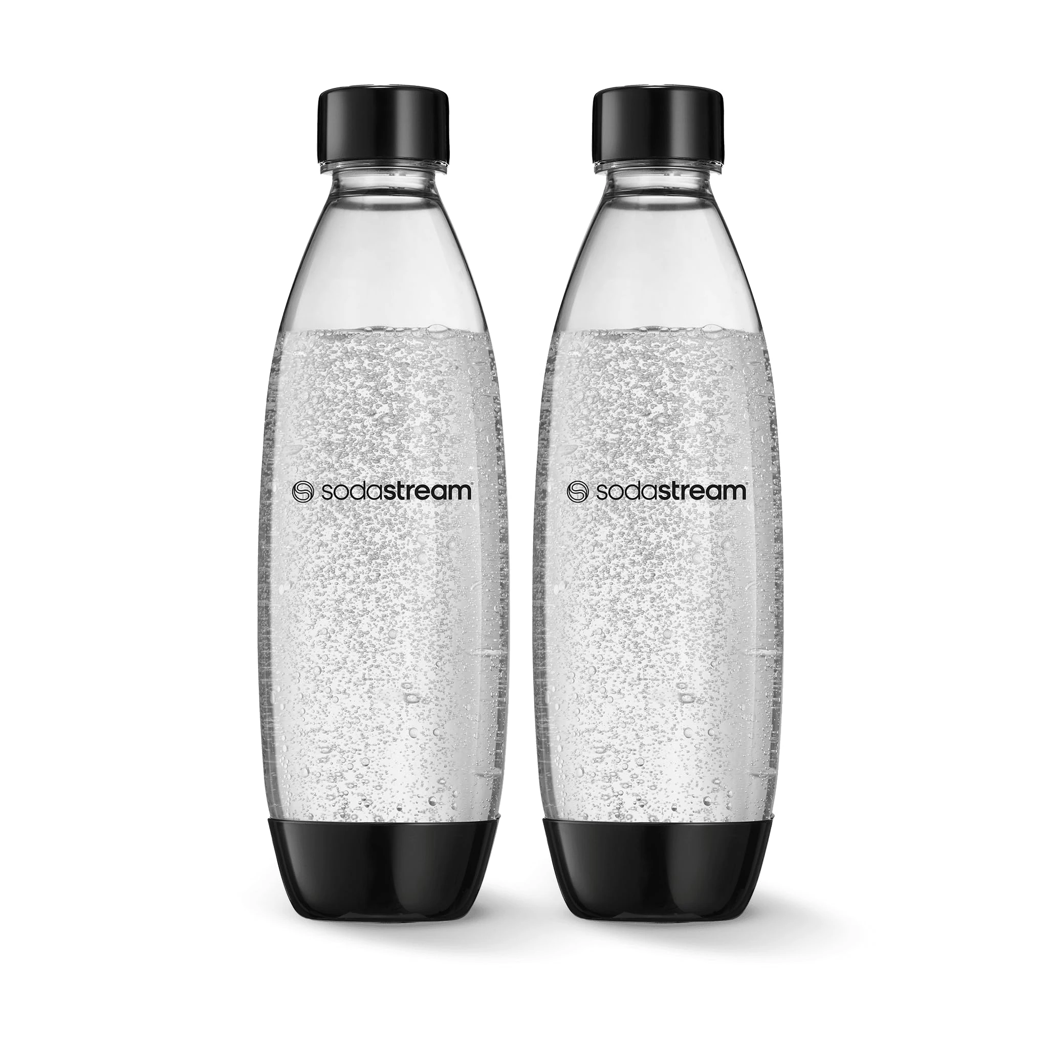 SodaStream 1 Litre Slim Reusable Dishwasher Safe Water Bottles Pack of 2 for Spirit, Terra, Art and Source Sparkling Water Makers for SodaStream Flavours - 2x 1 Litre Water, Black
