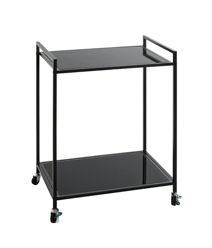 HAKU Möbel Trolley Black, Metal, Tempered Glass - Size: W 50 cm X H 69 cm X D 36 cm, Style: Modern