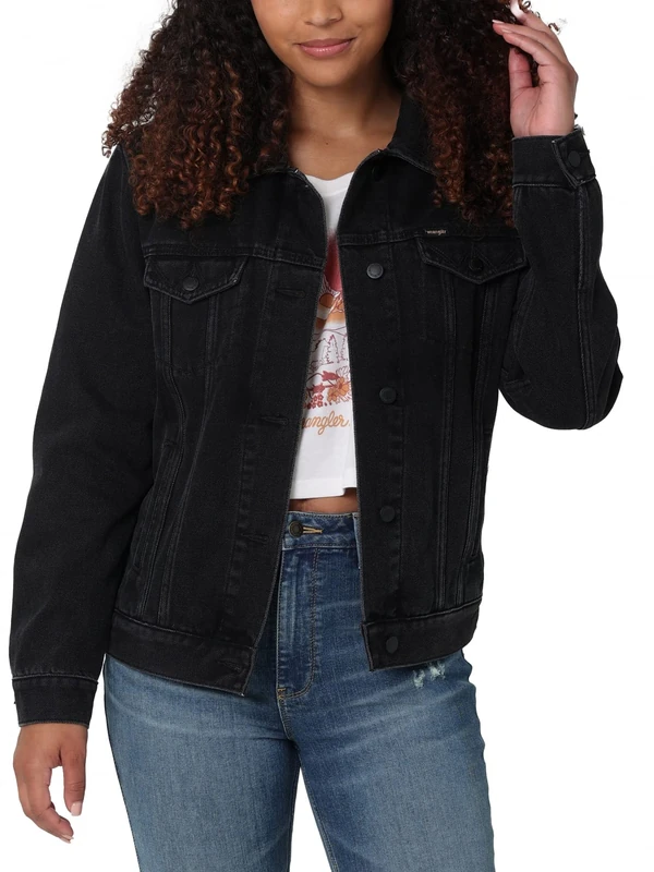 Wrangler Women's Relaxed Fit Memory Maker Jean Jacket, Carbon, L