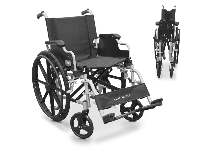 QUIRUMED Aluminium Wheelchair, Folding, Seat 48 cm, Folding and Removable Armrests, Folding Footrests, Hand Brakes