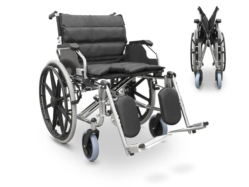QUIRUMED Wheelchair Special Width 56 cm, Steel, Folding, Extra Padding, Removable Armrests, Foot Rest 90°, for Elderly, for Disabled, Up to 125 kg