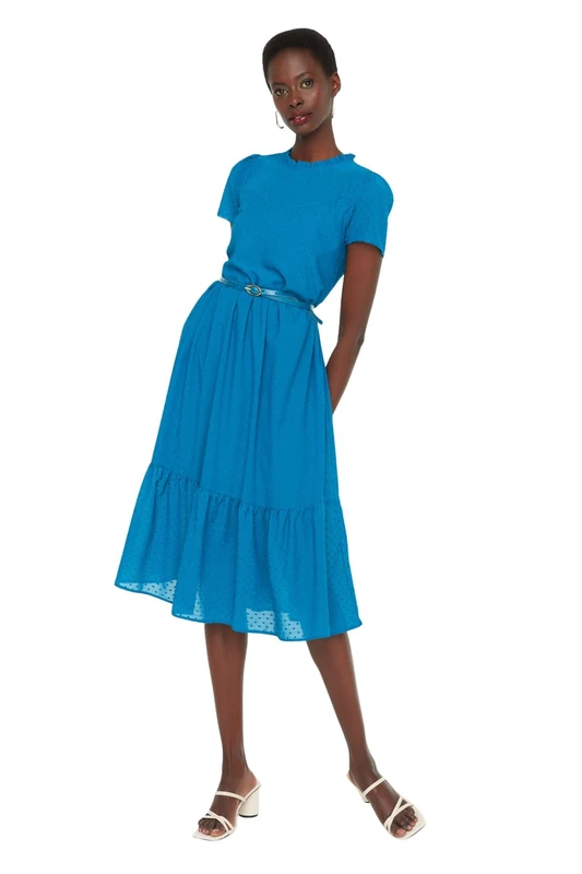 Trendyol Women Midi A-line Regular fit Woven Dress Blue