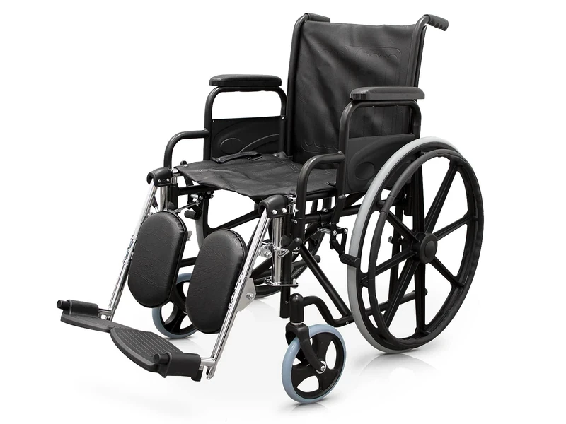Quirumed Wheelchair with Removable and Lifting Footrests, Steel, Black, Folding, Seat 46 cm, Hand Brakes, for Elderly, Disabled