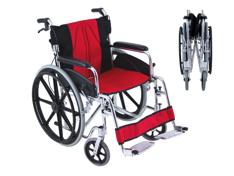 QUIRUMED Aluminium folding wheelchair, model ELITE, Lightweight, Seat 48 cm, Foldable footrest, Handle and hand brakes