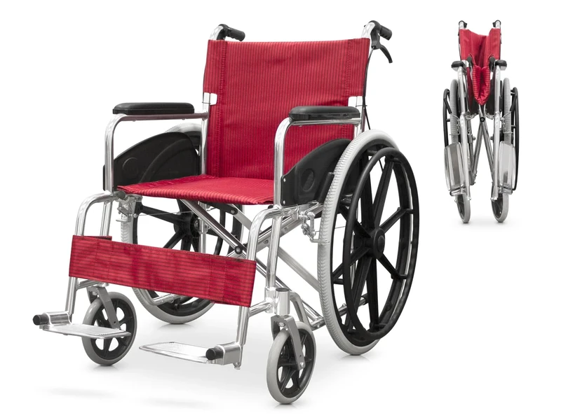 QUIRUMED Aluminium Folding Wheelchair with Brakes, Lightweight, Folding Footrest, Seat 46 cm, Anatomical Hoop, for Elderly, for Disabled