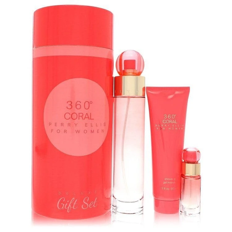 360 Coral by Perry Ellis for Women - 3 Pc Gift Set 3.4oz EDP Spray, 0.25 EDP Spray (Mini), 3oz Shower Gel
