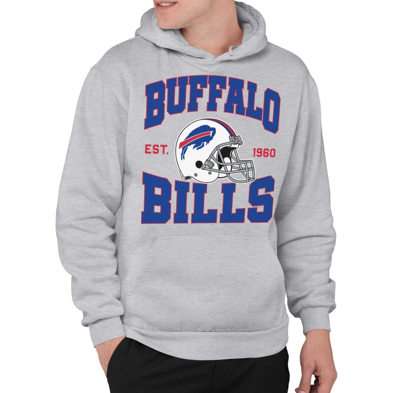 Junk Food Unisex's NFL Team Helmet Hoodie Hooded Sweatshirt, Buffalo Bills-Athletic Heather, XL