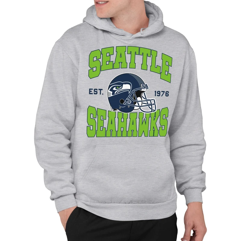 Junk Food Unisex's NFL Team Helmet Hoodie Hooded Sweatshirt, Seattle Seahawks-Athletic Heather, L