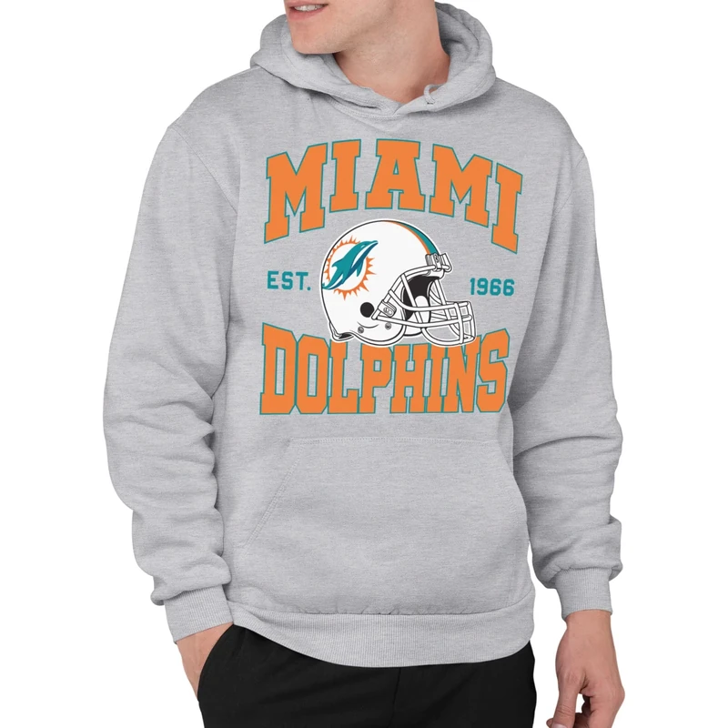 Junk Food Clothing x NFL - Miami Dolphins - Team Helmet - Adult Pullover Hooded Sweatshirt for Men and Women - Size 3 X-Large