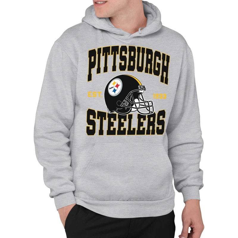 Junk Food Clothing x NFL - Team Helmet - Pro Football Adult Pullover Hooded Fleece Sweatshirt for Men and Women - Grey