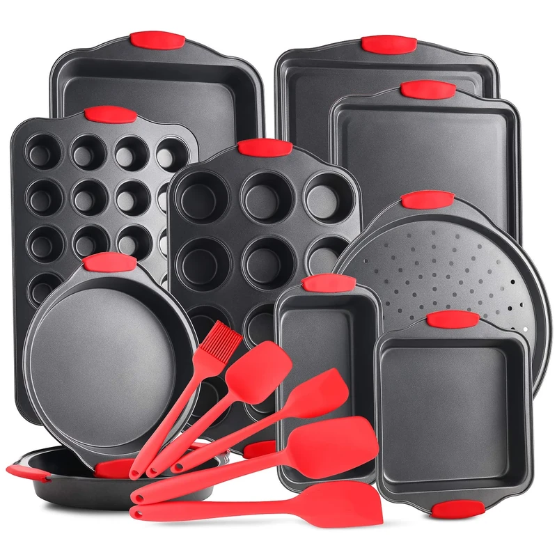 Eatex Baking Set, 39 Piece Premium Baking Set, Nonstick Bakeware Sets BPA Free, Cookie Sheets for Baking Nonstick Set, Steel Baking Sheets for Oven with Muffin Pan, Cake Pan & Kitchen Utensils - Black