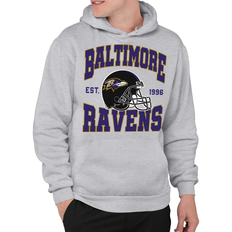 Junk Food Clothing x NFL - Baltimore Ravens - Team Helmet - Adult Pullover Hooded Sweatshirt for Men and Women - Size X-Large