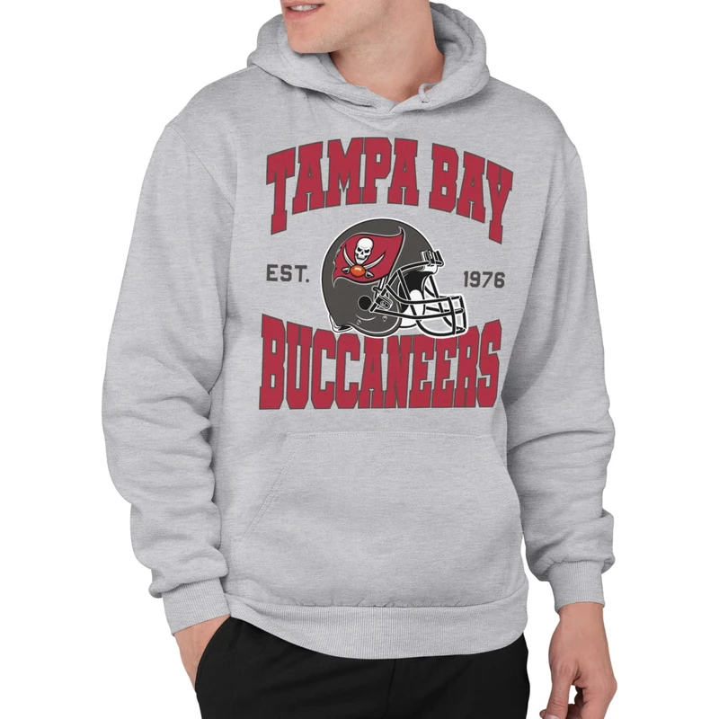 Junk Food Clothing x NFL - Tampa Bay Buccaneers - Team Helmet - Adult Pullover Hooded Sweatshirt for Men and Women - Size X-Large
