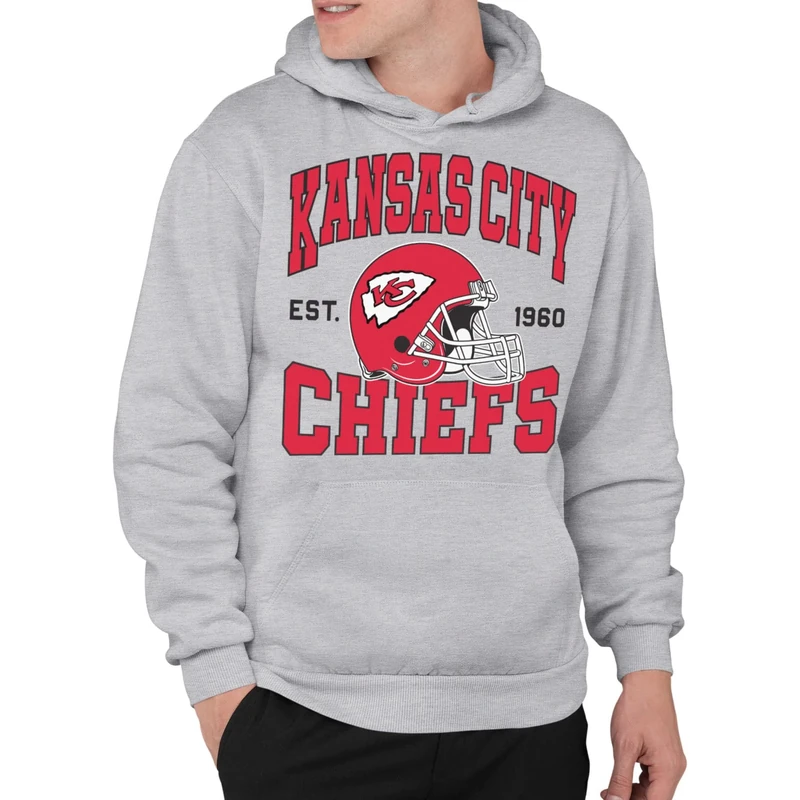 Junk Food Unisex's NFL Team Helmet Hoodie Hooded Sweatshirt, Kansas City Chiefs-Athletic Heather, XXL