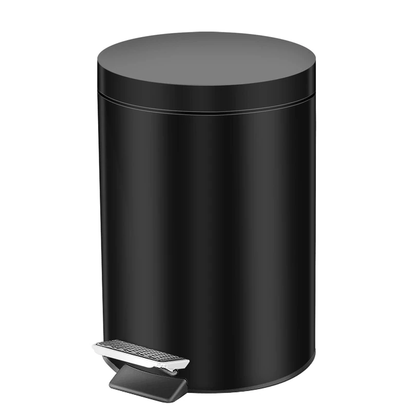Hahoo Round Stainless Steel Bathroom Bin with Removable Bucket,Pedal and Lid, Bin,20L Black