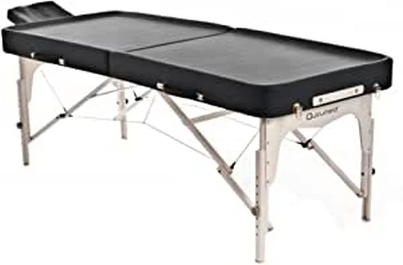 QUIRUMED Ayurveda folding table, wooden frame, 192 x 75 cm, without backrest, black, leatherette, adjustable height, carry bag, up to 200 kg - Image 1