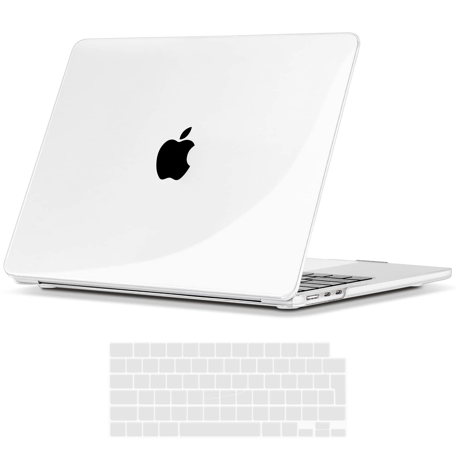 TECOOL Case compatible with MacBook Air M4 M3 M2 13.6 inch 2022-2025 (A3240 A3113 A2681), Plastic Snap On Hard Shell Cover & UK EU Keyboard Protector, Crystal Clear (Glossy)