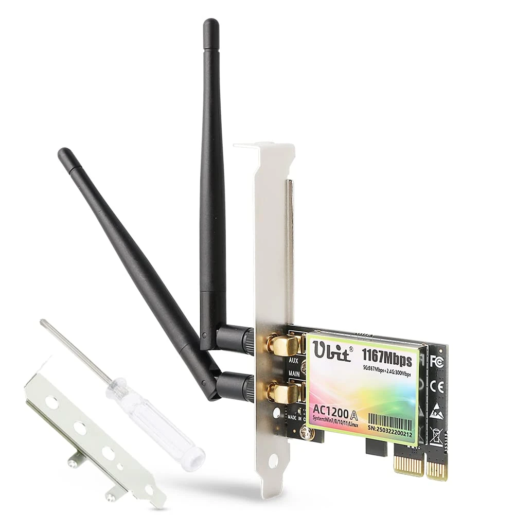Ubit WiFi Card, AC 1200Mbps Wireless WiFi PCIe Network Card 5GHz/2.4GHz Dual Band PCI Express Network Card for Desktop/PC Gaming