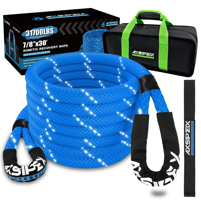 AXSIPEIX 7/8"×30ft Kinetic Recovery Rope (31,700lbs) Heavy Duty Offroad Recovery Kit for UTV, ATV, Truck, Car - Guaranteed for Life!