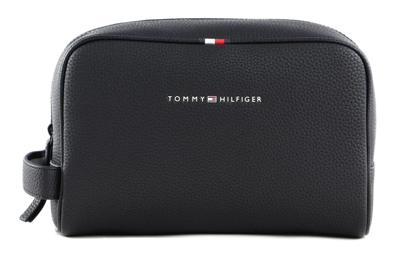 Tommy Hilfiger Men’s Essential PU Faux Leather Wash Bag, Black (Black), One Size
