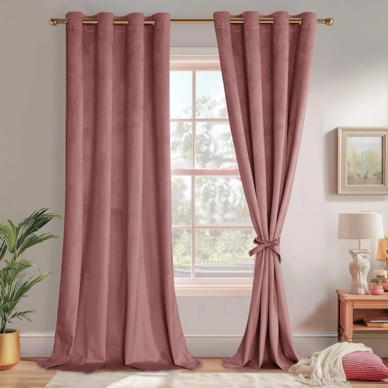 JIUZHEN Velvet Curtains Extra Long 108 inches, Smooth Hand-Feeling Blackout Curtains Thermal Insulated Privacy Protection for Parlor Nursery Bedroom/Wedding, 2 Panel,W52 x L 108, Wild Rose