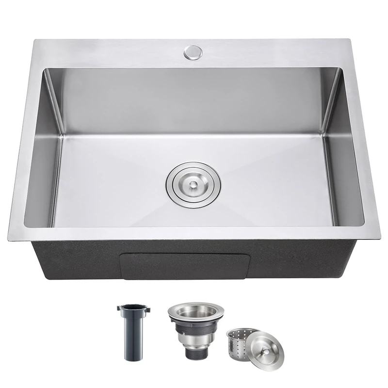 TSIBOMU 28 Inch Drop in Kitchen Sink, 18 Gauge 304 Stainless Steel Topmount Single Bowl Single Faucet Hole Handmade Kitchen Sink, 28" x 18" x 9"