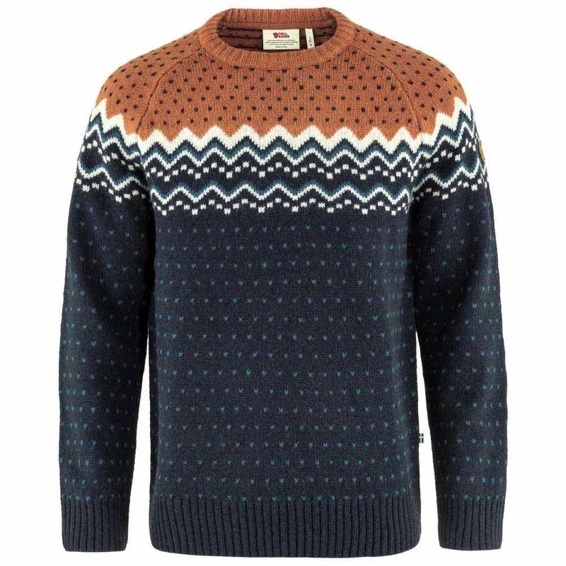 Fjallraven 81829-555-243 Övik Knit Sweater M Sweatshirt Men's Dark Navy-Terracotta Brown Size XXL