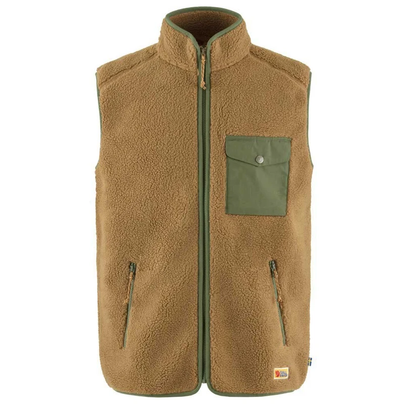 Fjallraven 87073-232-625 Vardag Pile Fleece Vest M Sweatshirt Men's Buckwheat Brown-Laurel Green Size S