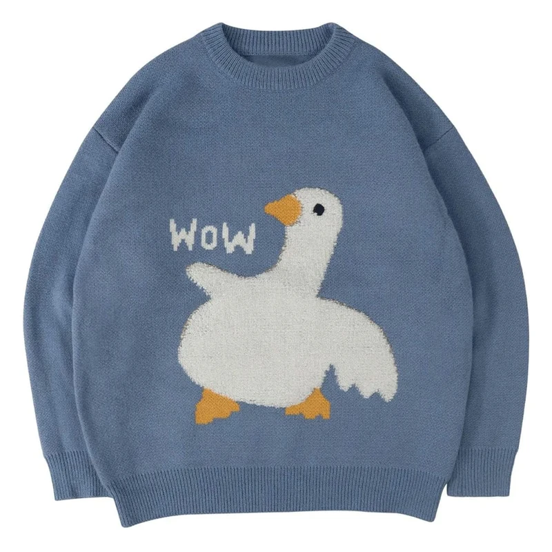 Laixton Men's Graphic Oversized Sweater Unisex Knit Aesthetic Sweaters Streetwear Casual Tunic Pullover Jumper, Duck Blue, XL - Image 1