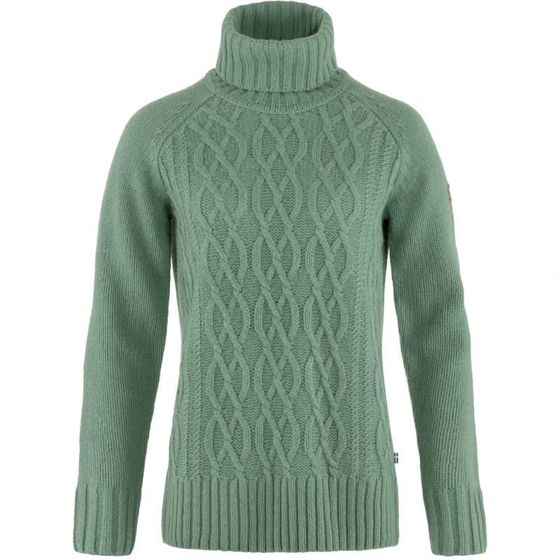Fjallraven 84793-614 Övik Cable Knit Roller Neck W/Övik Cable Knit Roller Neck W Sweatshirt Women's Patina Green Size M