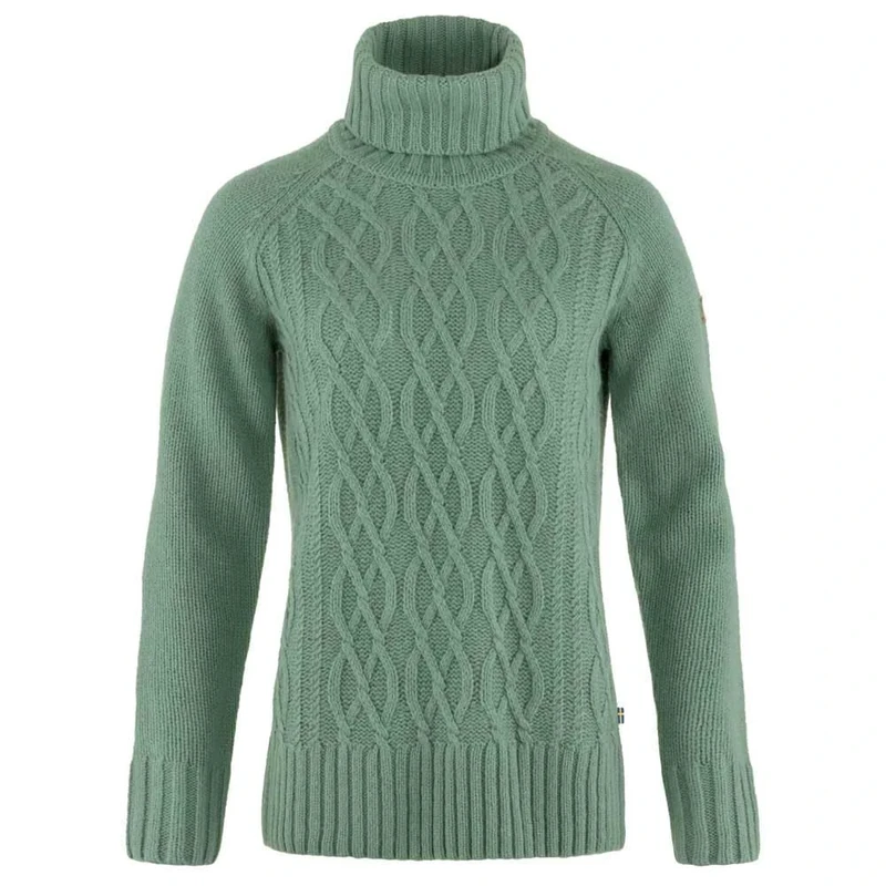 Fjallraven 84793-614 Övik Cable Knit Roller Neck W Sweatshirt Women's Patina Green Size XL