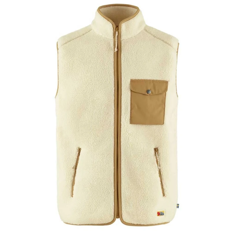 Fjallraven 87073-113-232 Vardag Pile Fleece Vest M Sweatshirt Men's Chalk White-Buckwheat Brown Size S